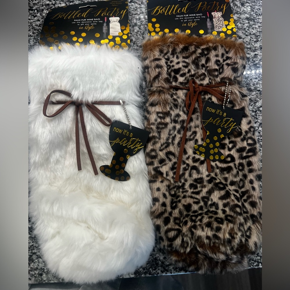 Bottled Party Faux Fur Wine Bag - White or Animal Print